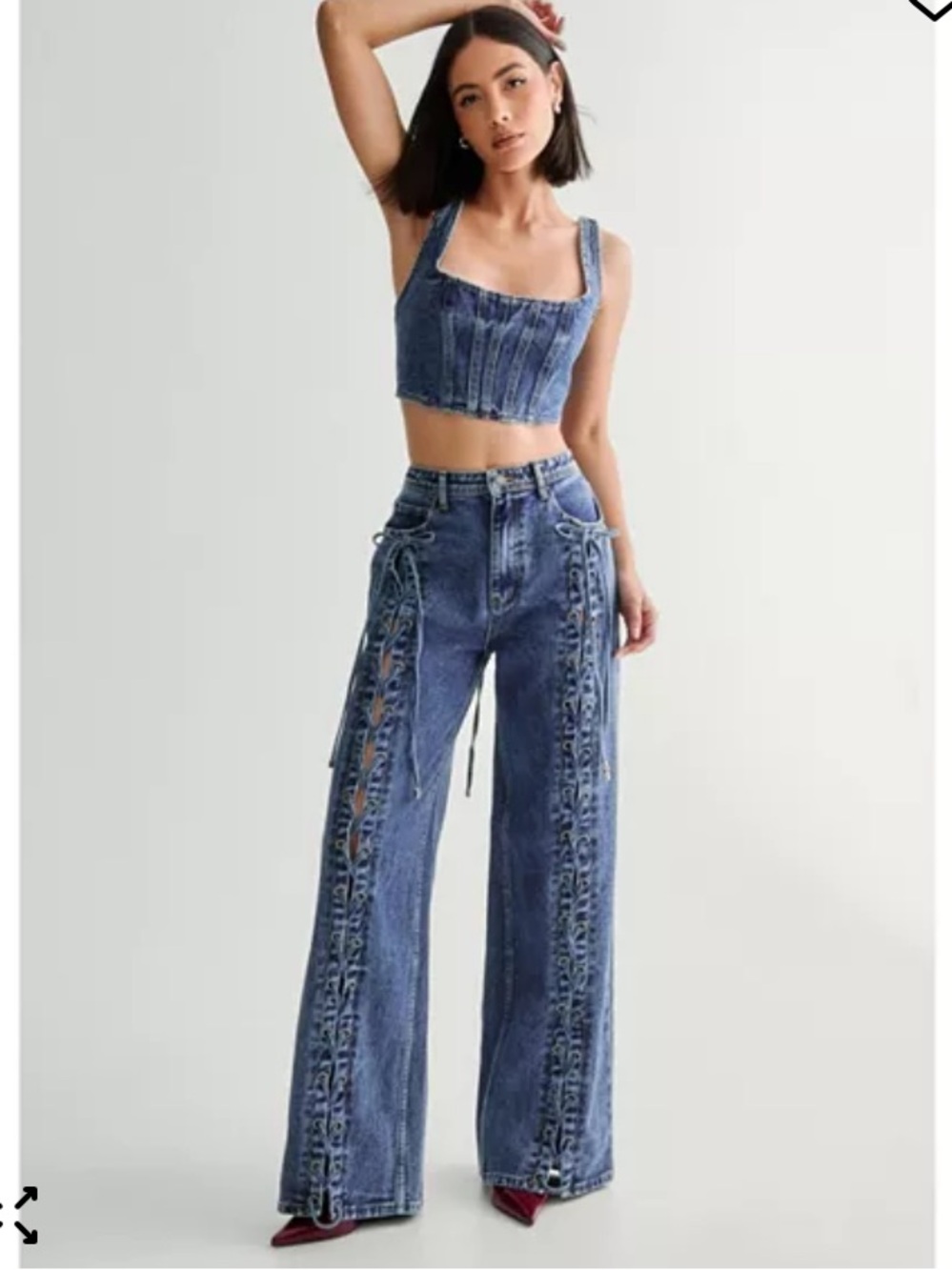 Nasty Gal Blue Lace-Up Wide Leg jeans with matching corset top